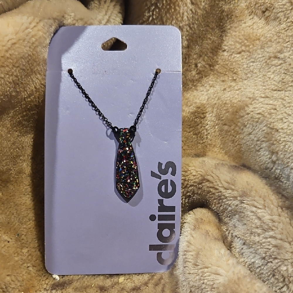 Claire's Black Necklace with Glitter Tie Pendant